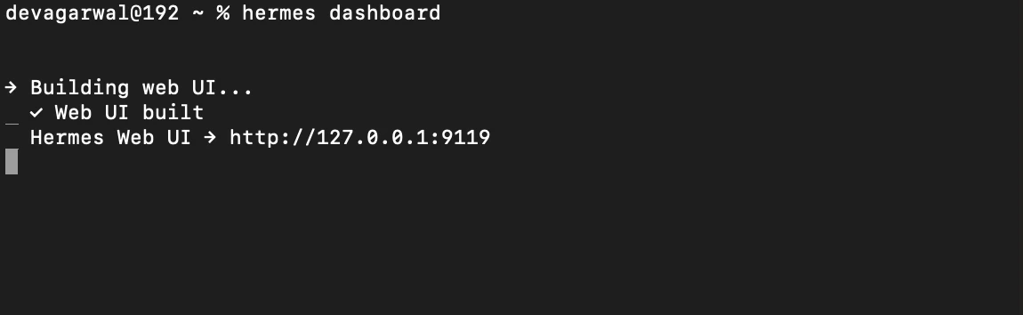 Terminal building and launching the Hermes web dashboard
